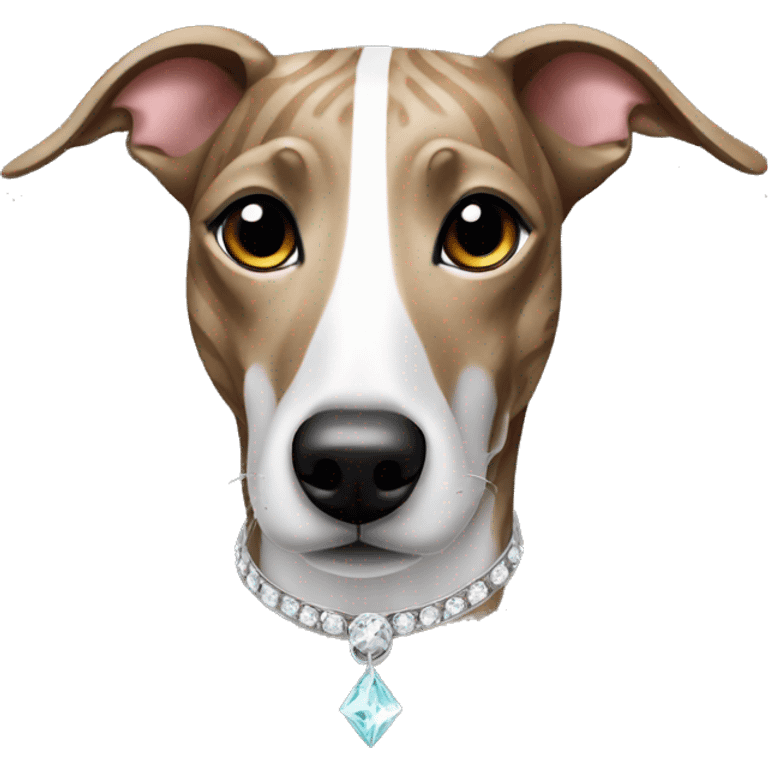 Brindle striped whippet emoji with a diamond shaped pattern on forehead emoji