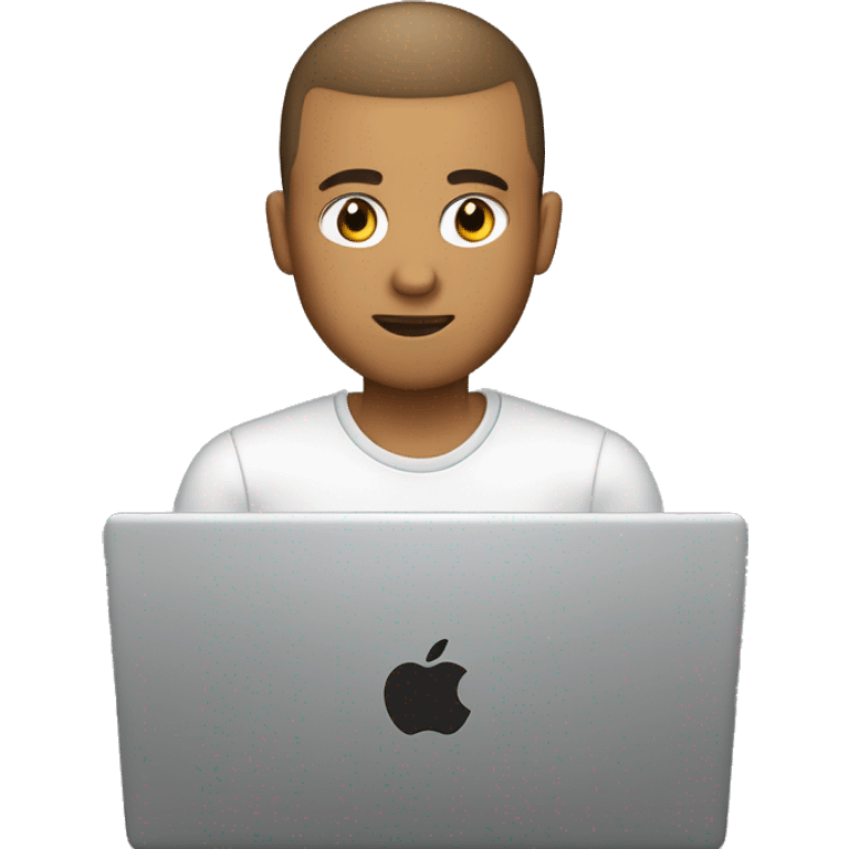 software engineer (white male, brown buzz cut hair, white gold earrings) in front of laptop, apple-style emoji