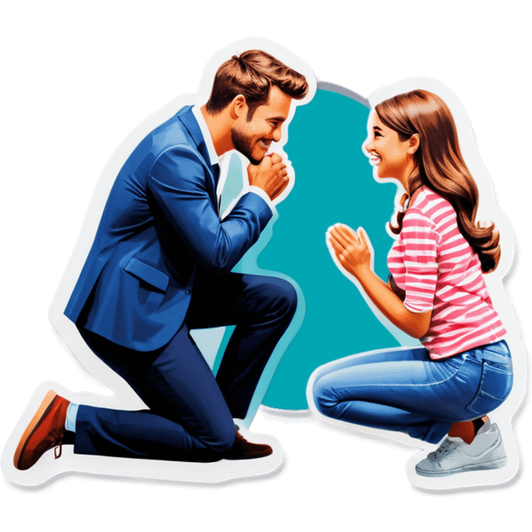 Girl on knees proposes guy  emoji