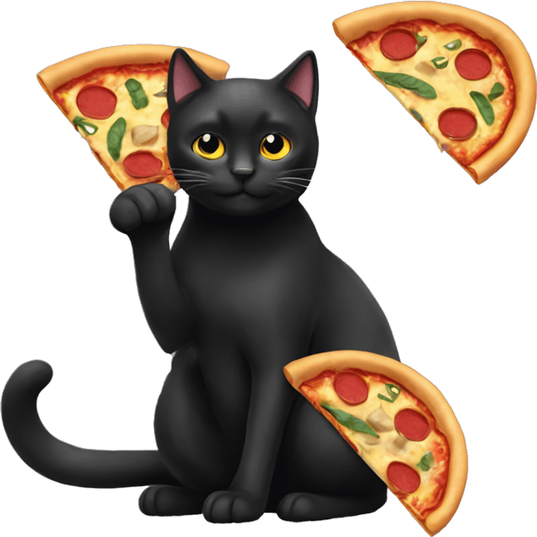 Black cat with pizza emoji