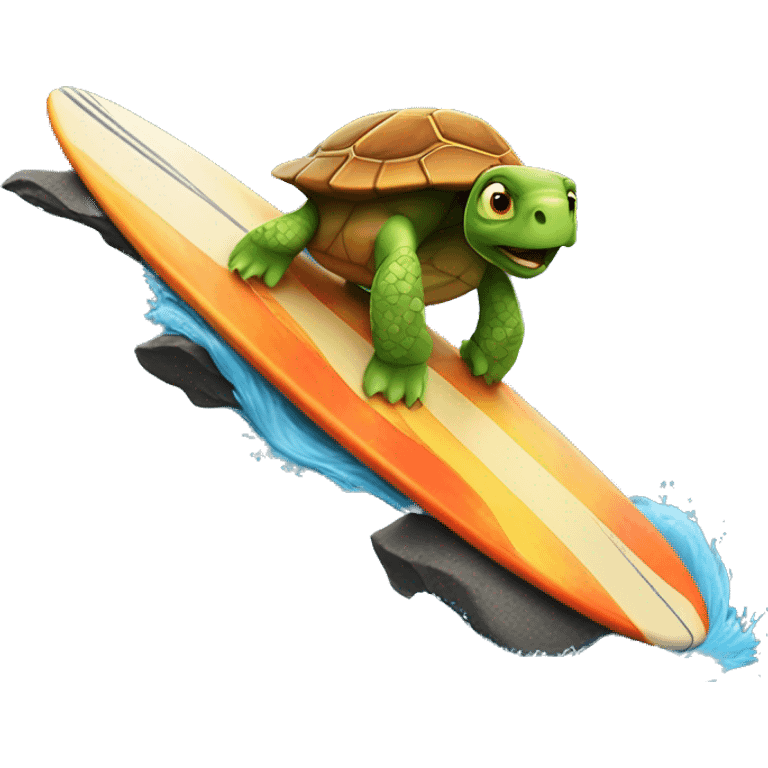 Turtle riding a surfboard on lava emoji