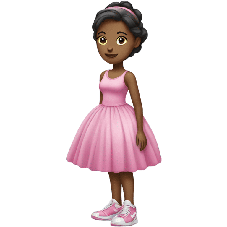 Girl wearing a ball gown with tennis shoes emoji