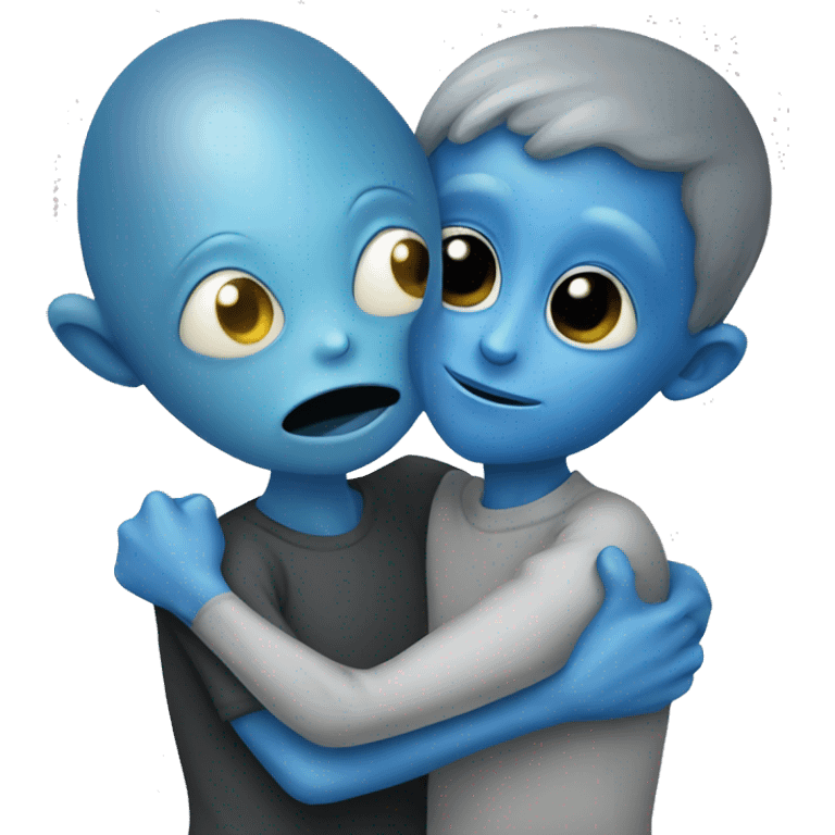 Blue alien and grey alien hugging  emoji