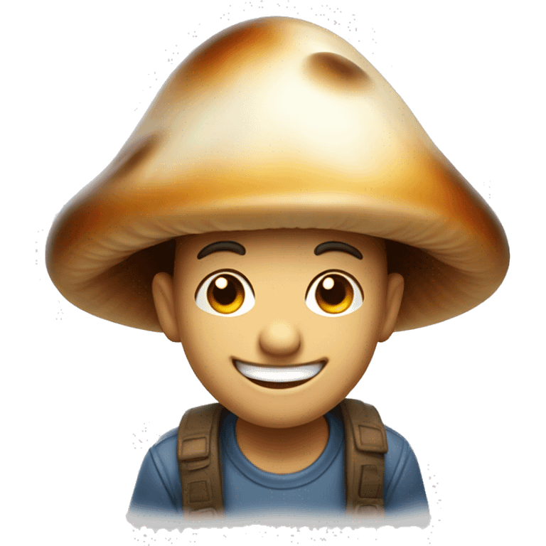 A mushroom boy wearing a hat and smiling emoji