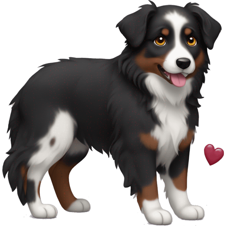 Small black australian shepherd dog with maroon hearts emoji