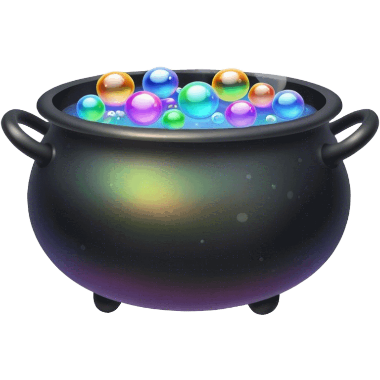 Black Iridescent cauldron with iIridescent bubbles and faint grey smoke  emoji