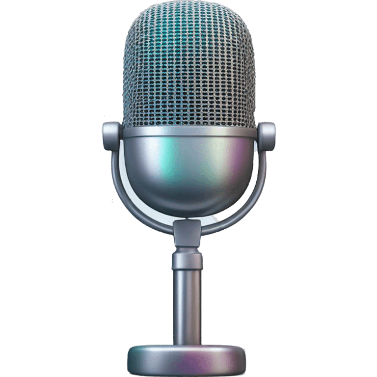 Realistic isolated gradient silver holographic podcast microphone emoji