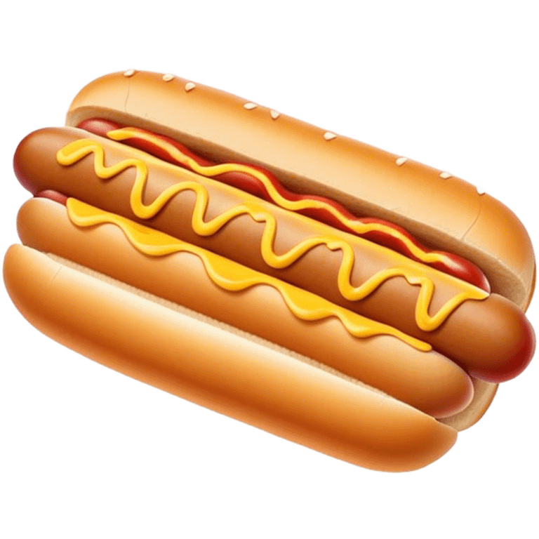 Cinematic classic hot dog, nestled in a soft toasted bun, drizzled with mustard and ketchup, juicy and flavorful, warm golden tones, ultra-detailed and mouthwatering. emoji