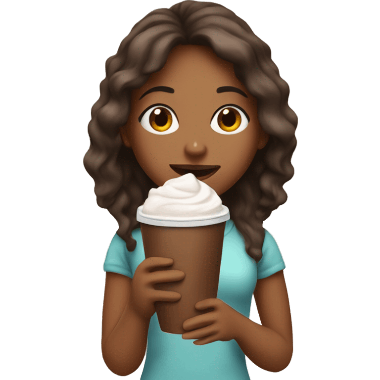 A tan girl drink hot chocolate  emoji