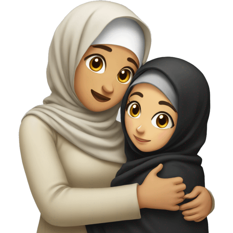 Two best friend hugging one with hijab and one black hair emoji