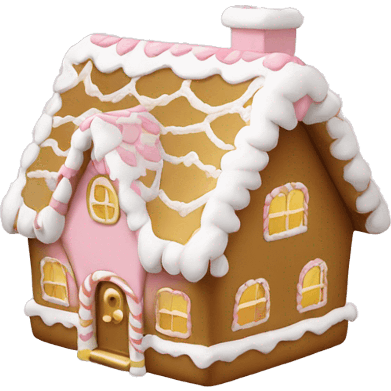 light pink and gold and white gingerbread house emoji