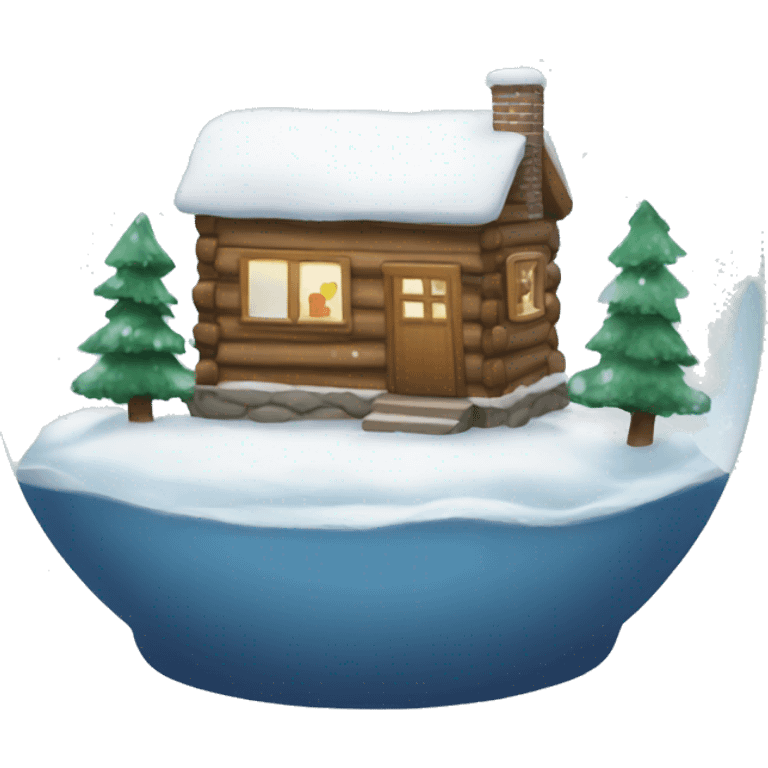 A snow globe with a cabin and a family in the snow globe emoji