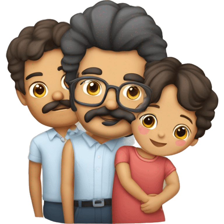 familia pai moreno barba e bigode, mãe morena cabelo cacheado e óculos, filho criança moreno cabelo cacheado e óculos, filha criança cabelo cacheado, filho bebê moreno mais claro emoji