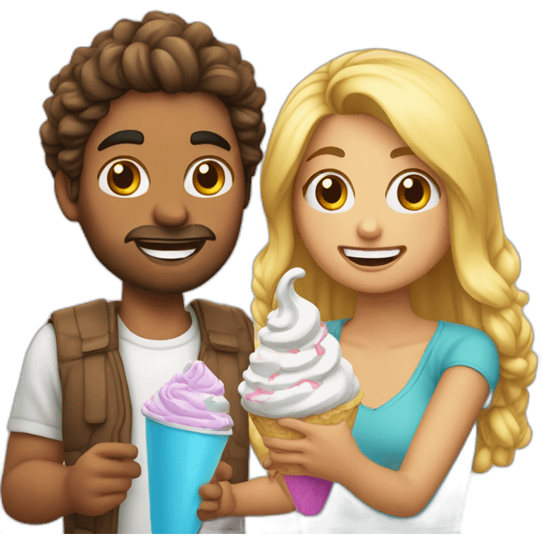 joven pelo rubio y mujer pelo largo comiendo helado emoji