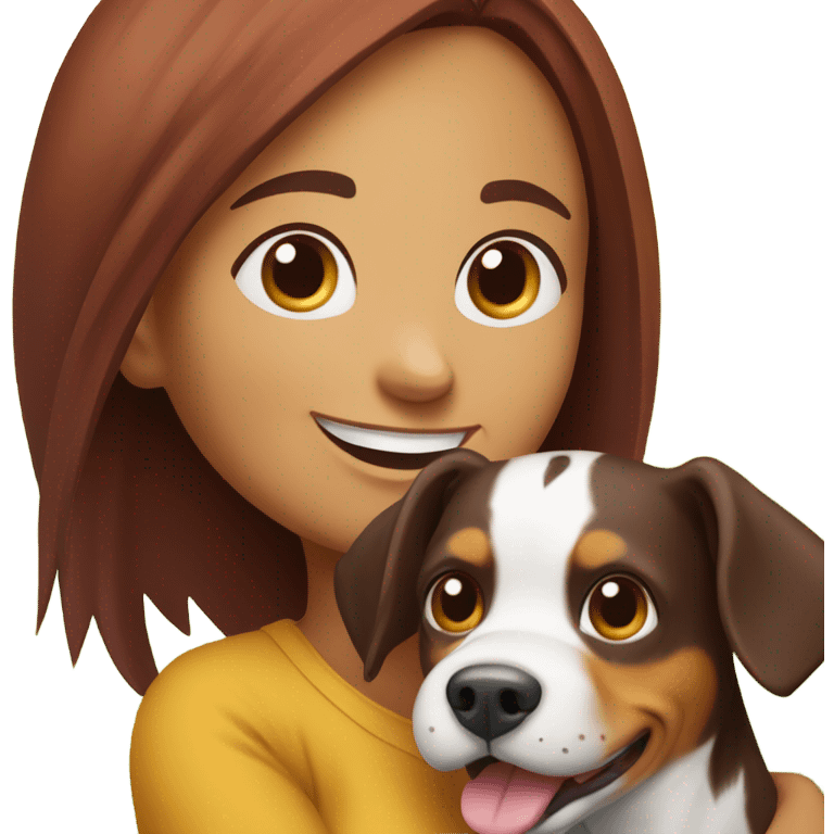 smiling girl with dog appenzeller viszla outdoors emoji