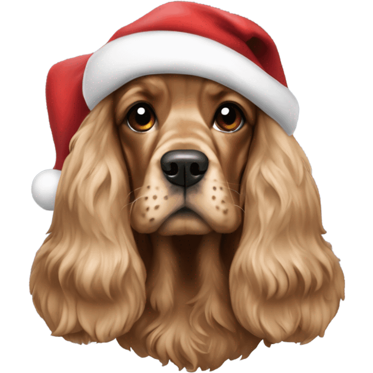 English cocker spaniel wearing a Santa hat emoji