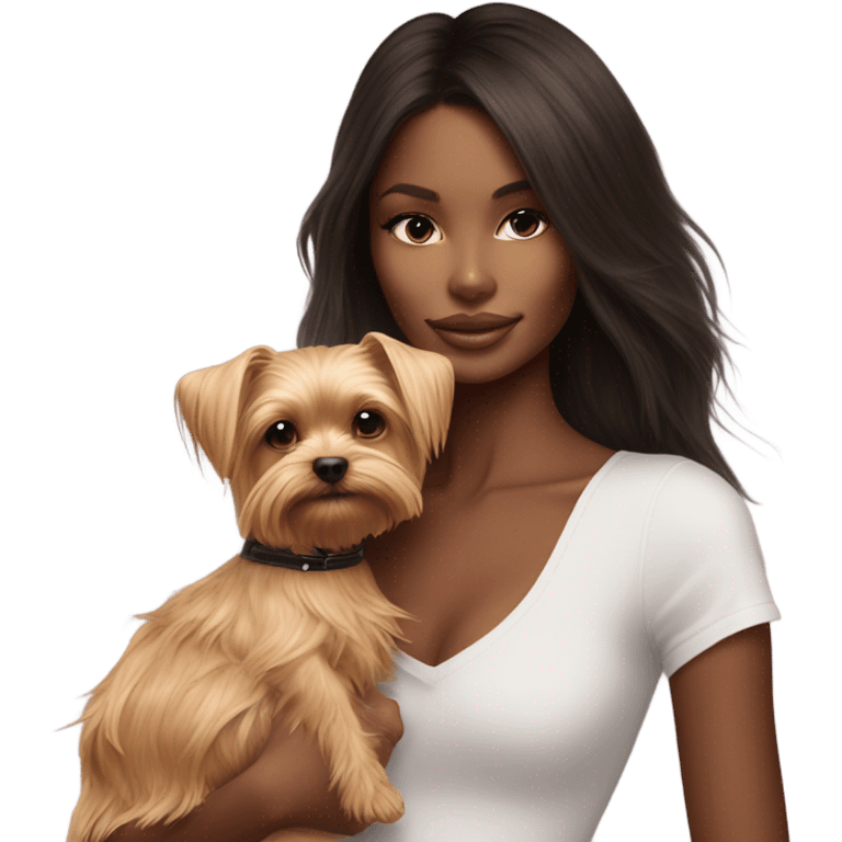 Photo Real pale Victoria secret model cuddling a Yorkshire terrier  emoji