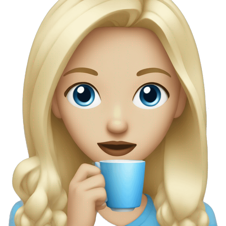 Blonde girl drinking coffee blue eyes emoji