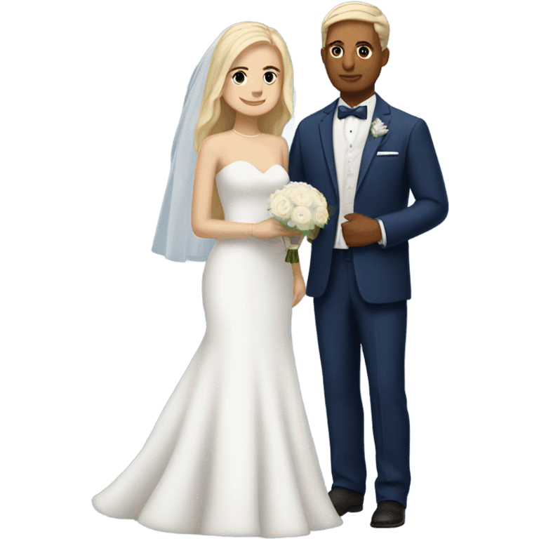 Puerto rican beard short hair with blue hat and navy blue suit getting Married with blond long hair girl with white  wedding dress  emoji