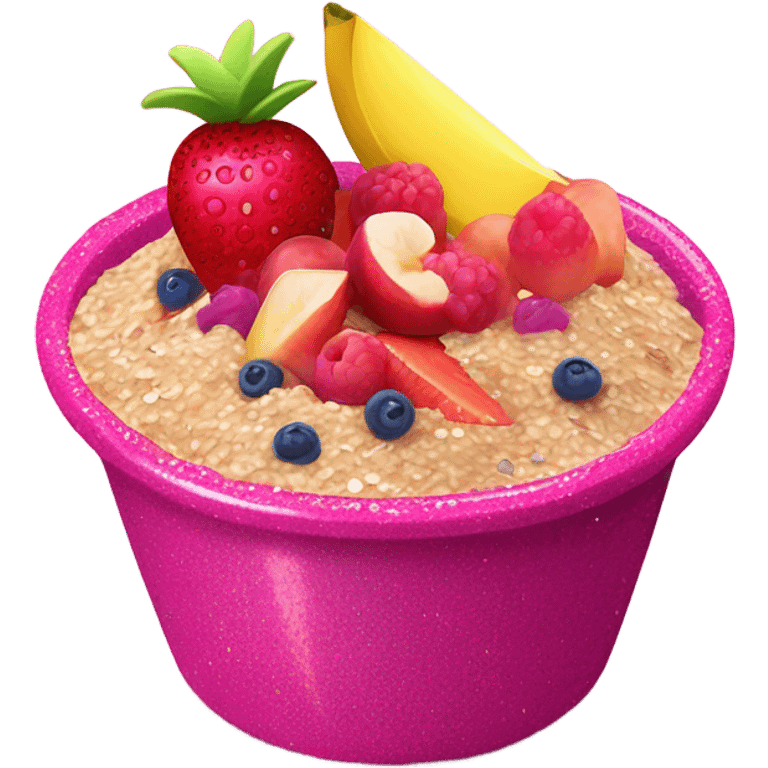 Hot pink oatmeal with fruit and glitter emoji