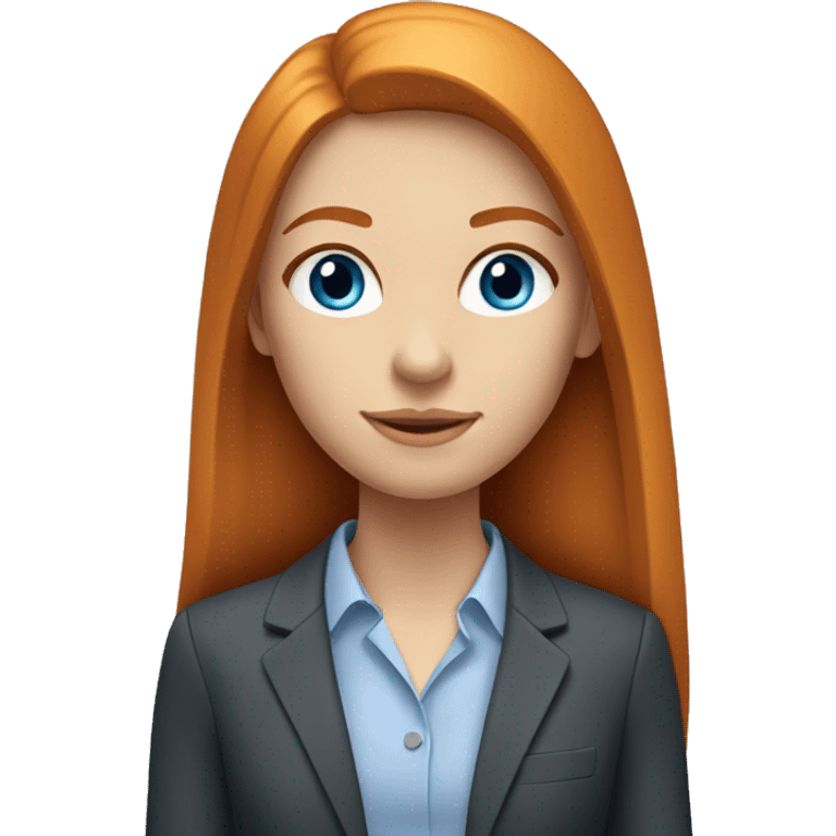 Portrait of a modern ginger girl with long straight hair, blue eyes in business clothes emoji