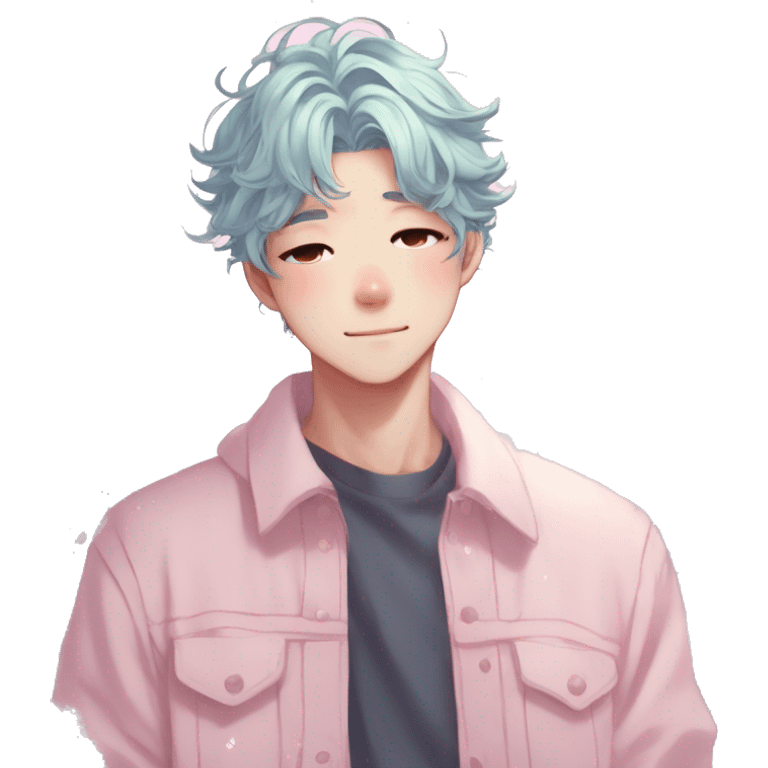 Gorgeous pastel anime style shojo man with blushing face and butterflies aesthetic and pretty hair trending style emoji