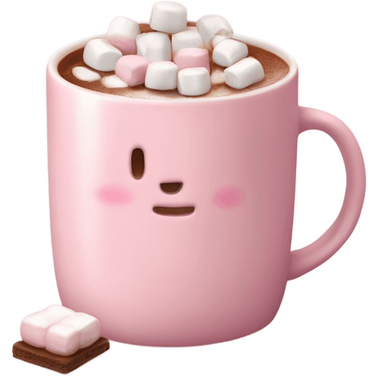 Light Pink mug of hot chocolate with marshmallows  emoji