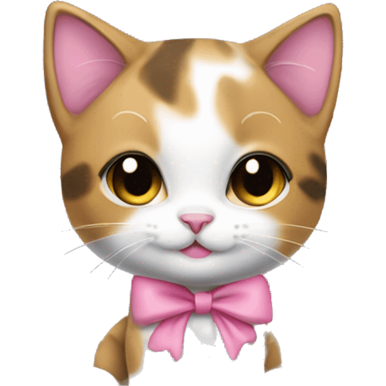 calico kitten with a pink bow on the moon emoji