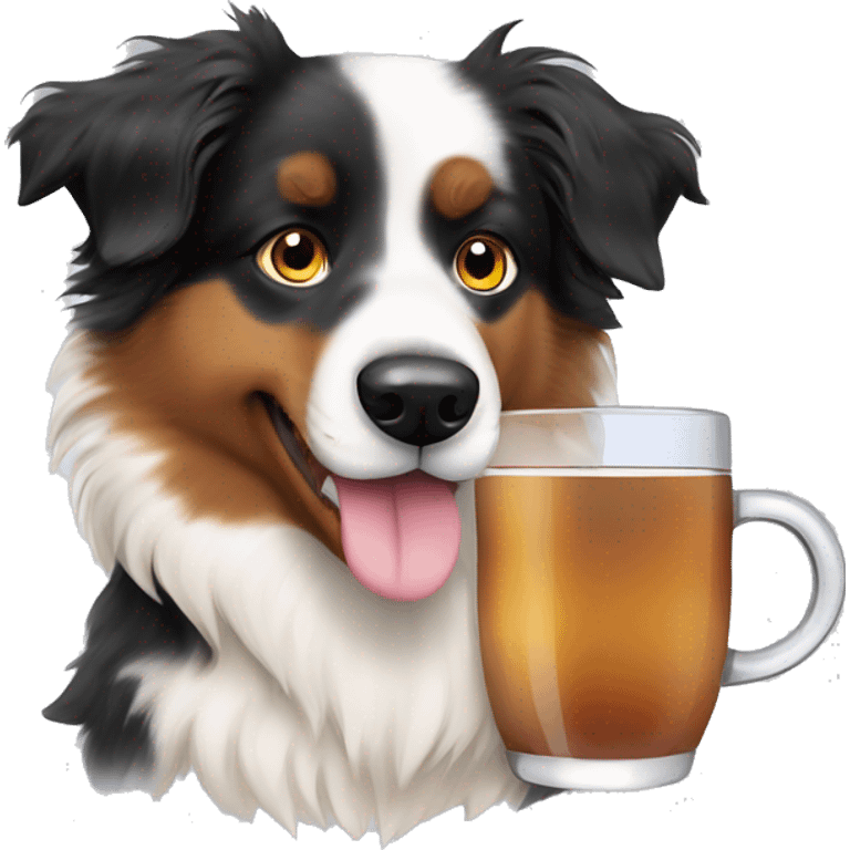 Australian shepherd 3 color drinking tea emoji