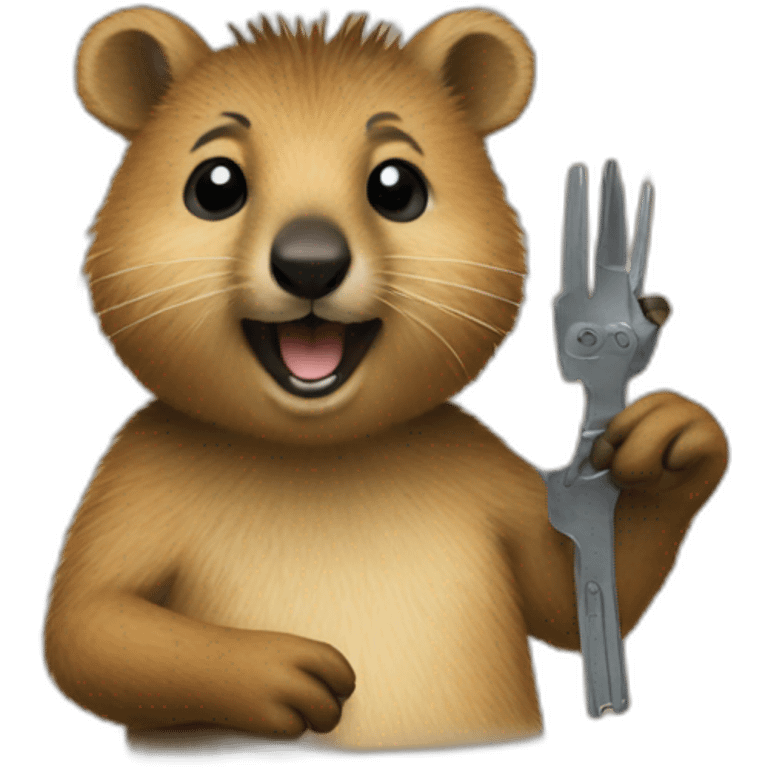 a quokka with Metalhand sign emoji