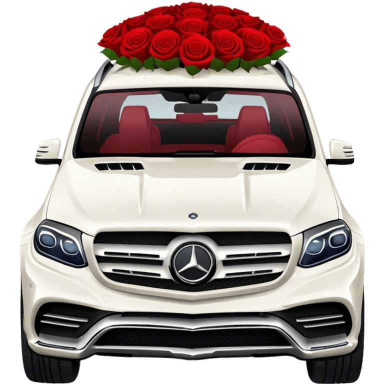 White Mercedes GLS 600 with red roses on the hood emoji