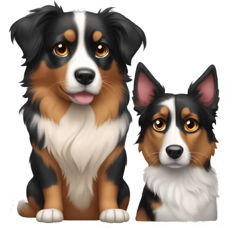 A calico cat next to a black and tan Australian Shepard dog emoji