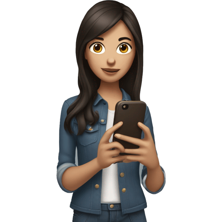 brunette girl with phone in her hands emoji