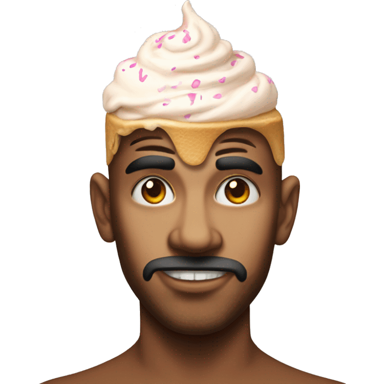 Staring face with ice cream tattooed on his head emoji