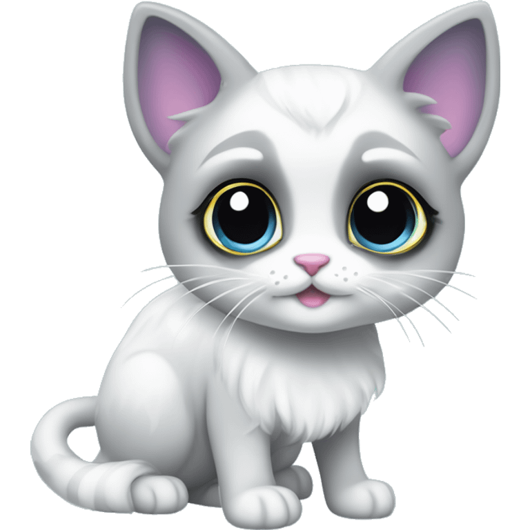 ethereal cute white and grey cat littlest pet shop lisa frank style emoji