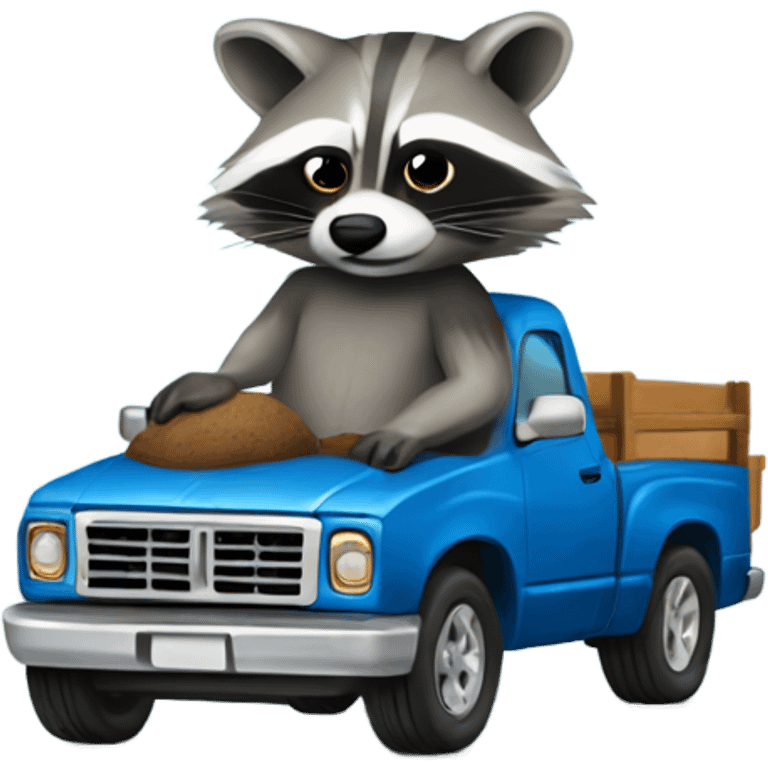 Raccoon driving blue pickup truck 2010 emoji