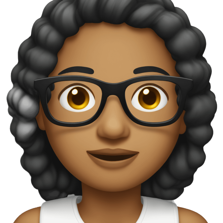 Crea a una mujer con pelo largo negro y gafas emoji