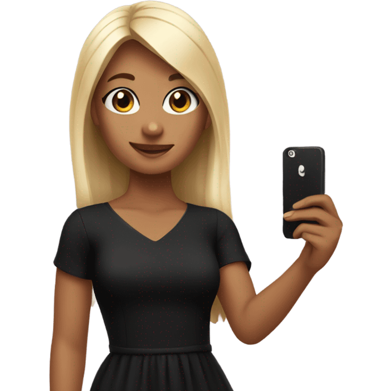 Girl taking a selfie full body black dress emoji