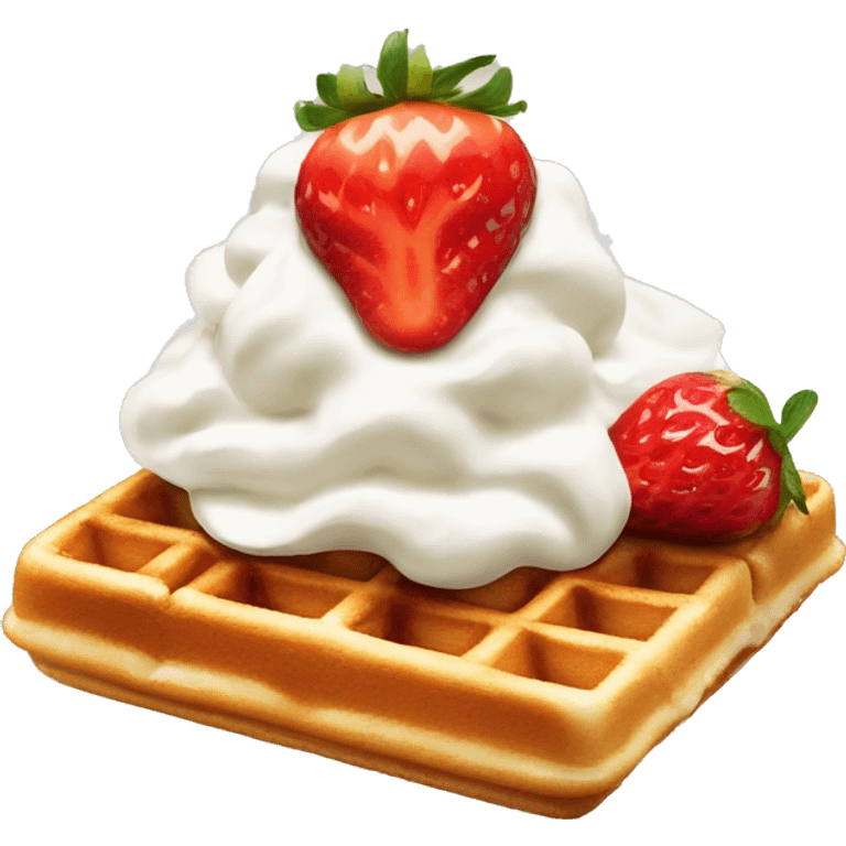 square waffle with whipped cream and strawberries on top emoji