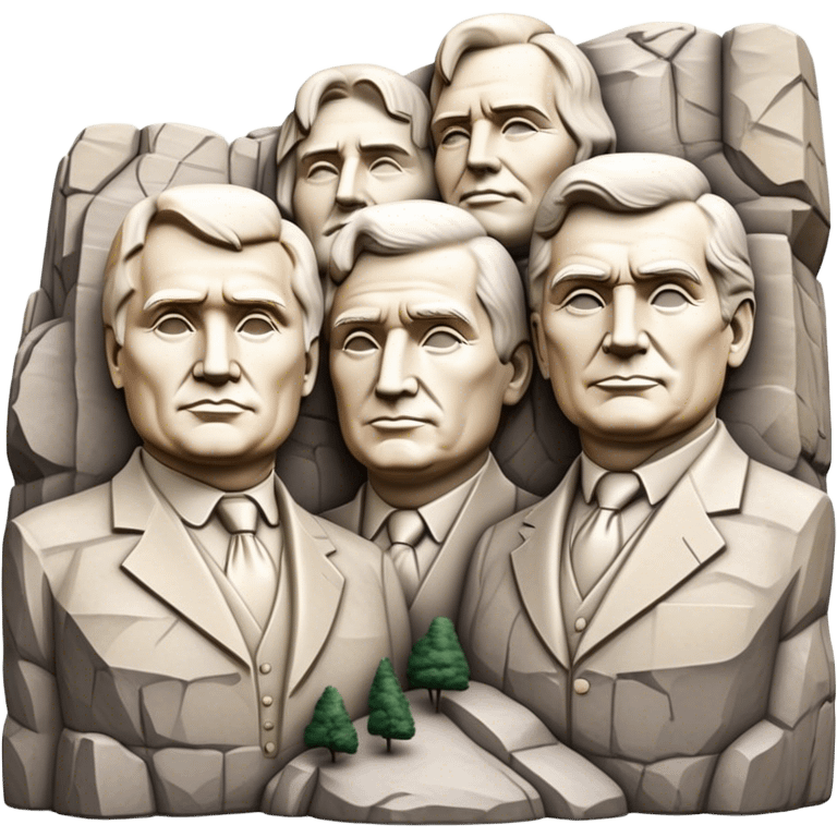 Cinematic Realistic Mount Rushmore Landmark Emoji, featuring the carved faces of four U.S. presidents, etched into the granite mountainside with dramatic lighting accentuating the rock textures. emoji