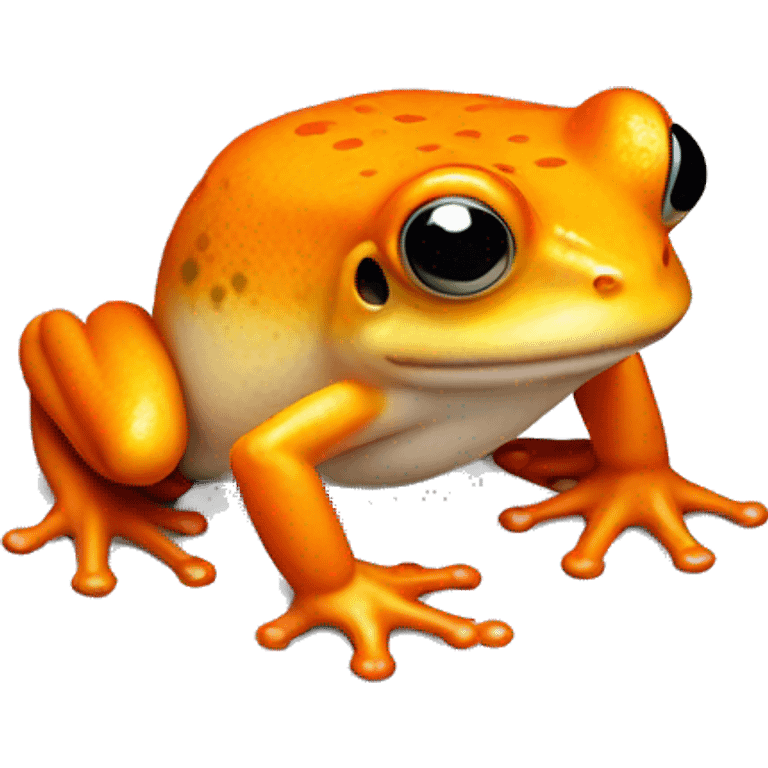 an orange frog with a white mark on its chest. the white mark should be in the shape of a flame, but there's no flame involved in the photo itself, just the shape of the fur emoji