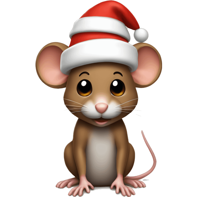 Brown Mouse with a Santa hat emoji