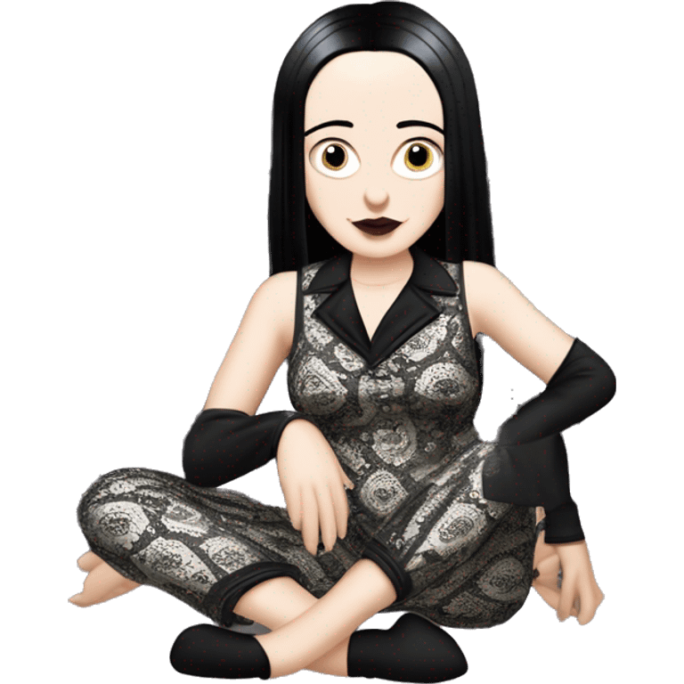 Attractive Wednesday Addams dressing and acting like Hot Morticia Addams. Both lounging around in saggy silk filigree pajamas.looking at me. emoji