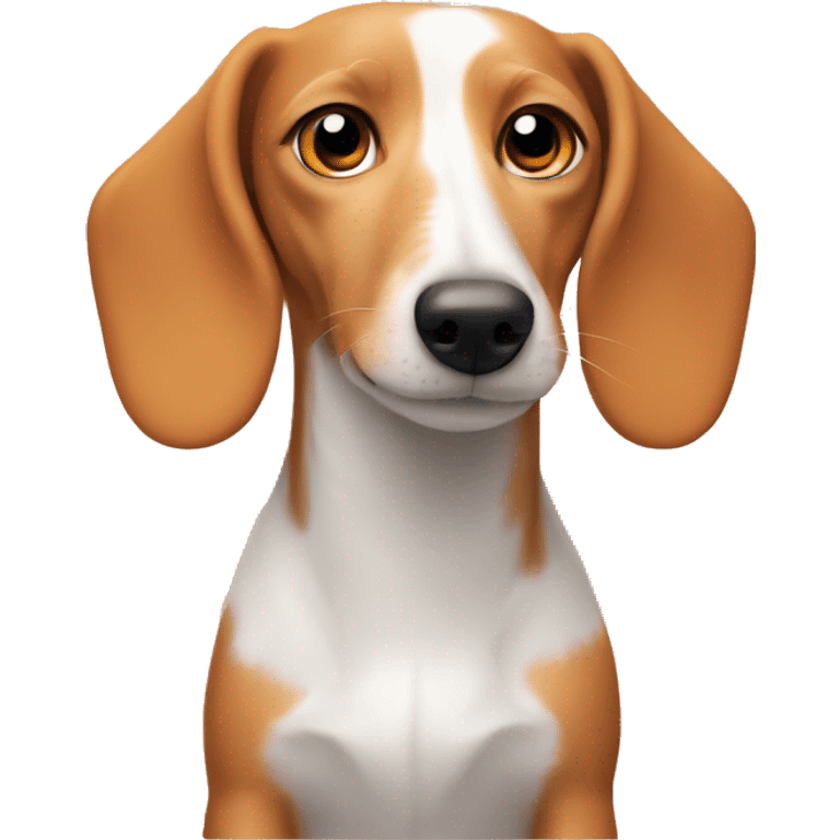 White dachshund with orange fur around her eyes and ears like a beagle  emoji