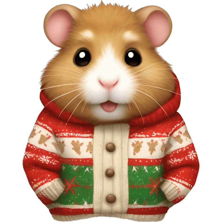 Fluffy Brown Hamster wearing a christmas Sweater  emoji