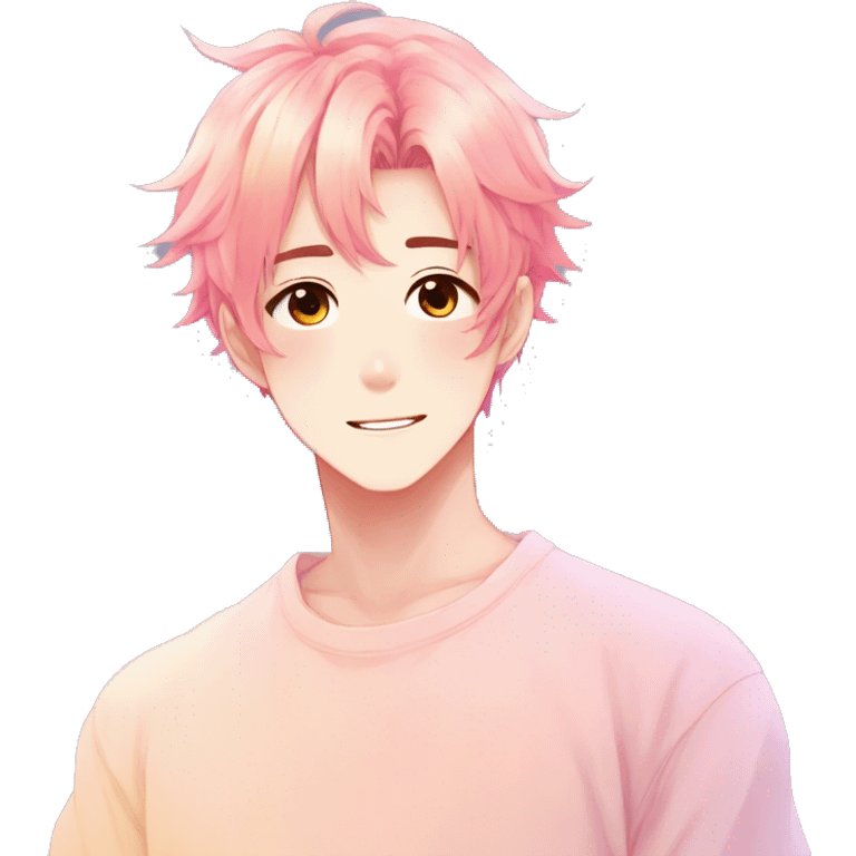 Gorgeous anime style shojo man with blushing face aesthetic and pretty colorful shiny gradient pastel hair trending style emoji