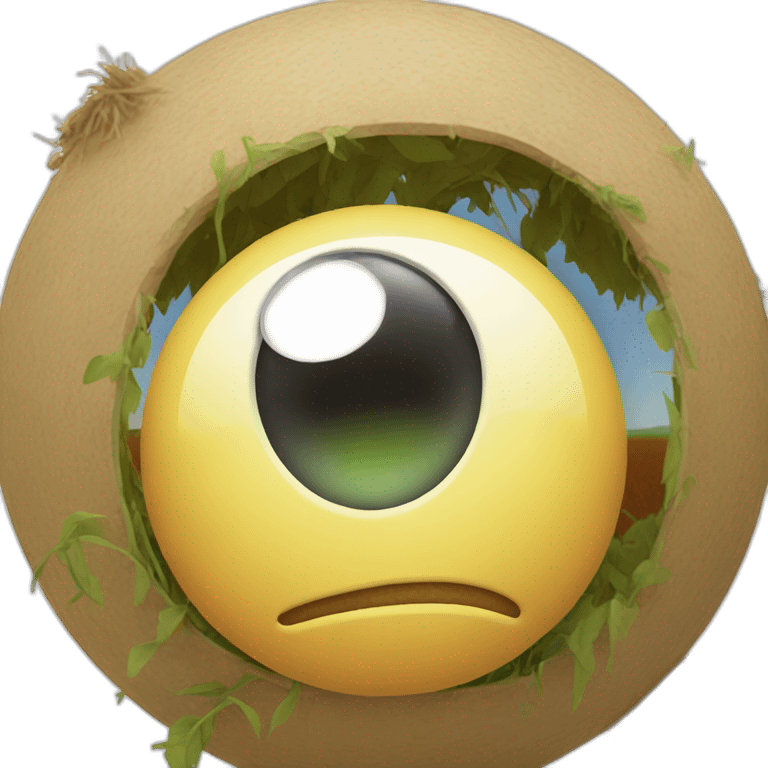 3d sphere with a cartoon farmland texture with big confident eyes emoji