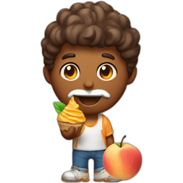 man eat a peach with ice cream and cookies emoji