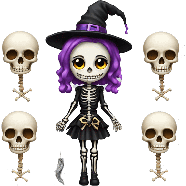 Cute skeleton women w bow on head medium witch  emoji