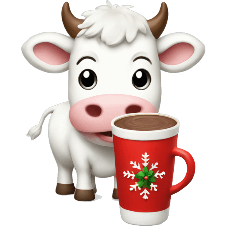 Christmas white cow with hot chocolate emoji